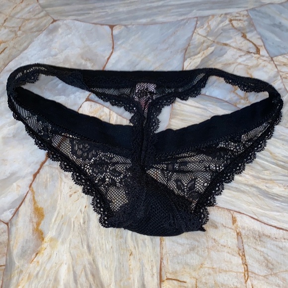 VS V-String Very Sexy  Black Thong Panty Lace Mesh Small - Picture 7 of 8